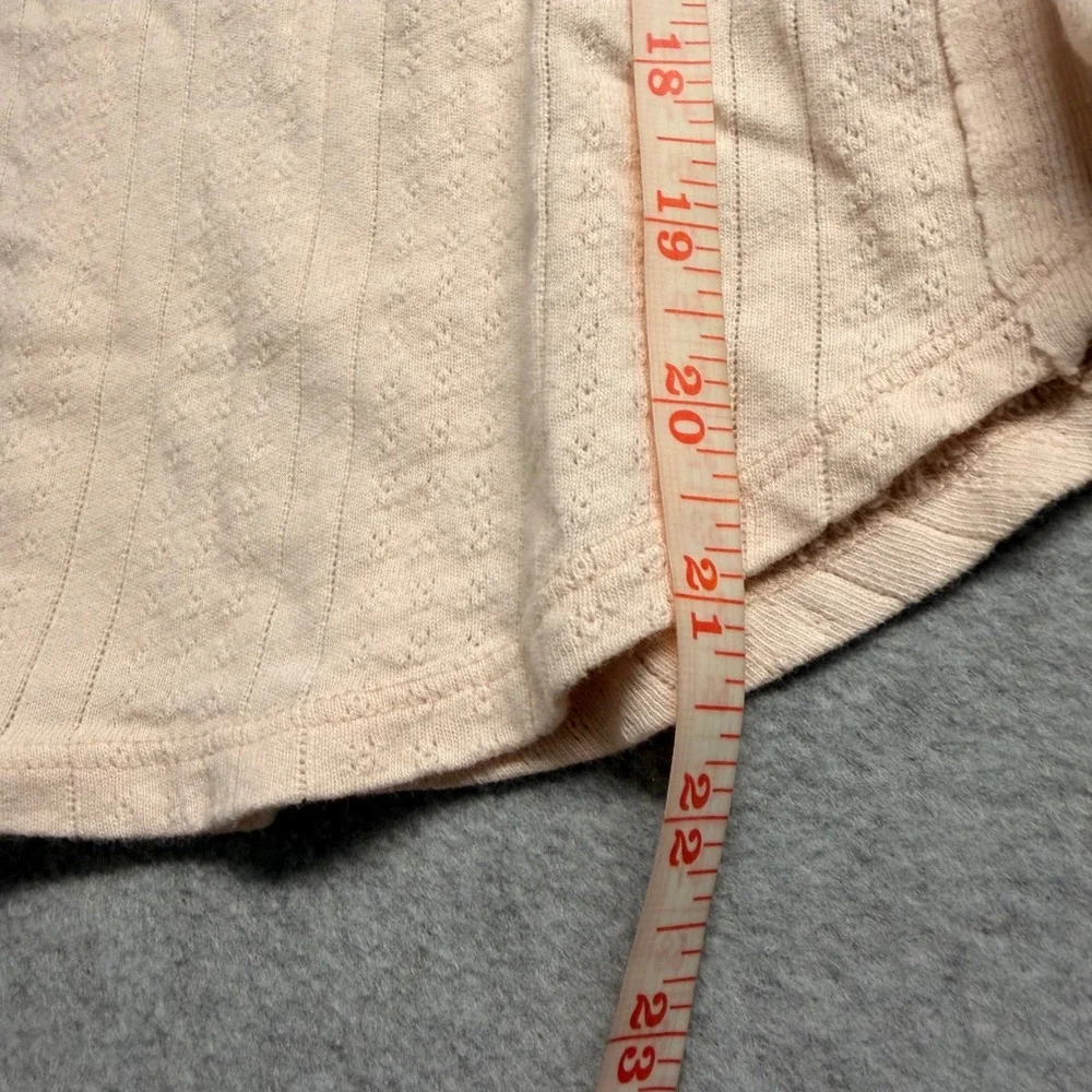 We The Free Free People Henley Top Peach Pointelle Ruched Sleeve Cotton Medium